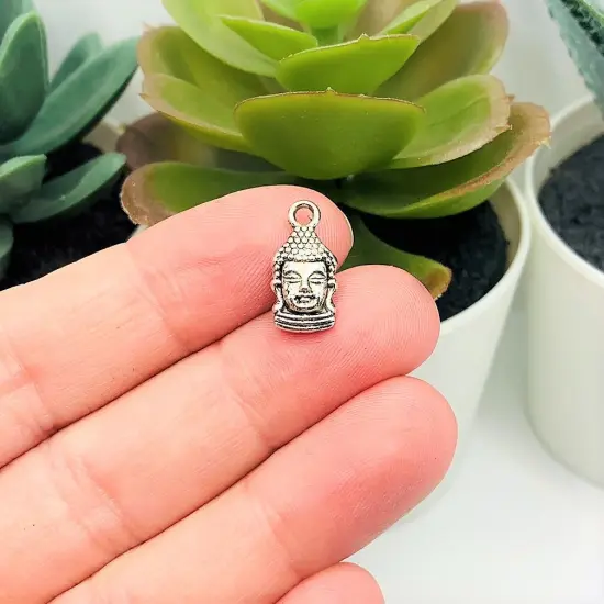 4, 20 or 50 Pieces: Silver Happy Buddha Head Charms - Double Sided {3}