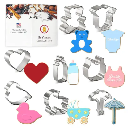 Mini Baby Shower Cookie Cutter 8 Pc Set, CookieCutter.com, Tin Plated Steel, Handmade in the USA {1}