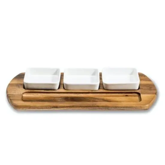 Kalmar Home Charcuterie/ Serving Tray w/ 3 square ceramic bowls {1}