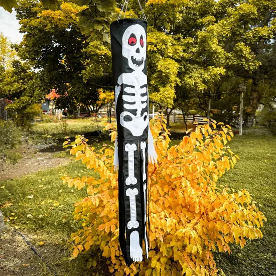 In the Breeze Lil' Bones Skeleton 40 Inch Windsock - Hanging Halloween Decoration - Outdoor Holiday Decor {4}