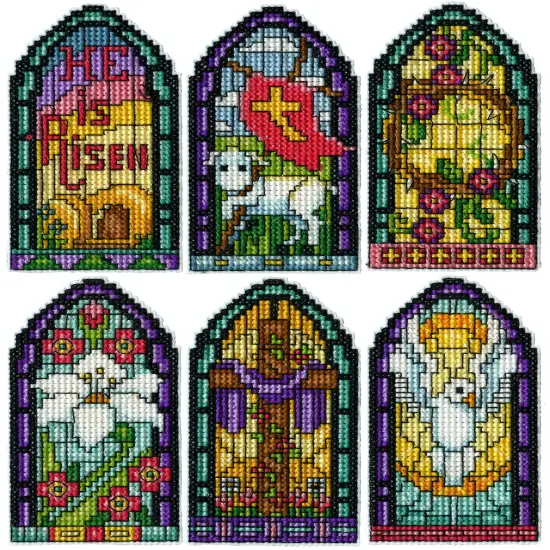 Design Works Plastic Canvas Ornament Kit 2"X4" Set Of 6-Stained Glass {3}
