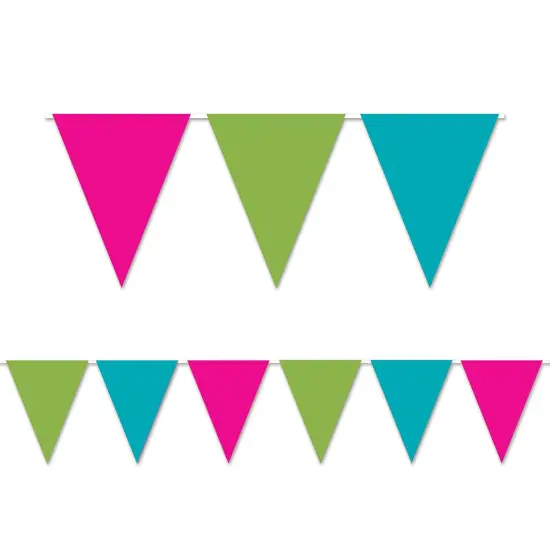 Cerise,Lime Green &Turquoise Pennant Bnr (Pack of 12) {1}
