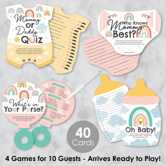 Big Dot of Happiness Hello Rainbow - 4 Boho Baby Shower Games - 10 Cards Each - Gamerific Bundle {3}