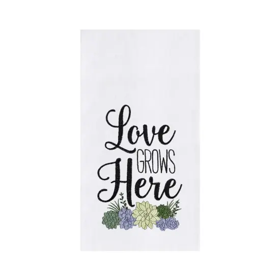 18" x 27" Love Grows Here Succulent Embroidered Flour Sack Kitchen Towel {1}