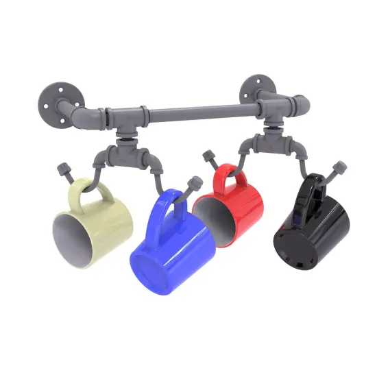 Pipeline Collection Wall Mounted 4 Coffee Mug Rack - Matte Gray {1}