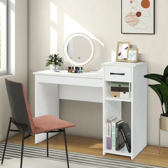 Costway Home Office Computer Desk White Study Desk Laptop Table with Drawer & Storage Shelf {5}