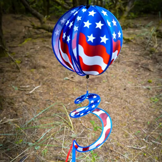 In the Breeze 11-inch USA Flag Hanging Ball Spinner, Wind Spinner, 2490 {3}