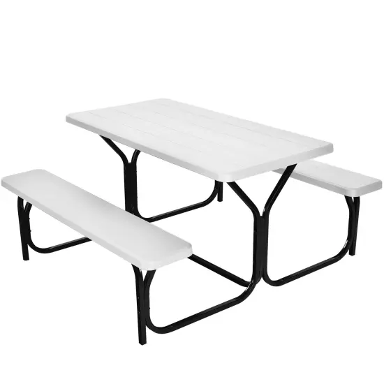 Costway Picnic Table Bench Set Outdoor Backyard Patio Garden Party Dining All Weather Black/White/Grey/Brown/Green {4}