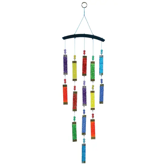 In the Breeze 7026 &mdash; Rainbow Textured Tiered Glass Mobile Wind Chime - Colorful Hanging Suncatcher - Hanging Glass Decoration {1}