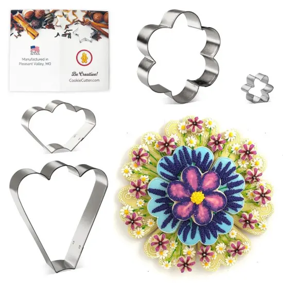 CookieCutter.com Mother's Day Cookie Platter 4 Pc Set HS0454 - Flower Theme Cookie Platter, Tin Plate Steel, Made in the USA {1}