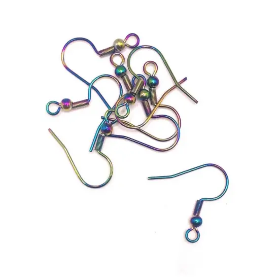 100 or 500 Pieces: 201 Stainless Steel Rainbow Fish Hook Earring Wires with Spring and Ball {1}