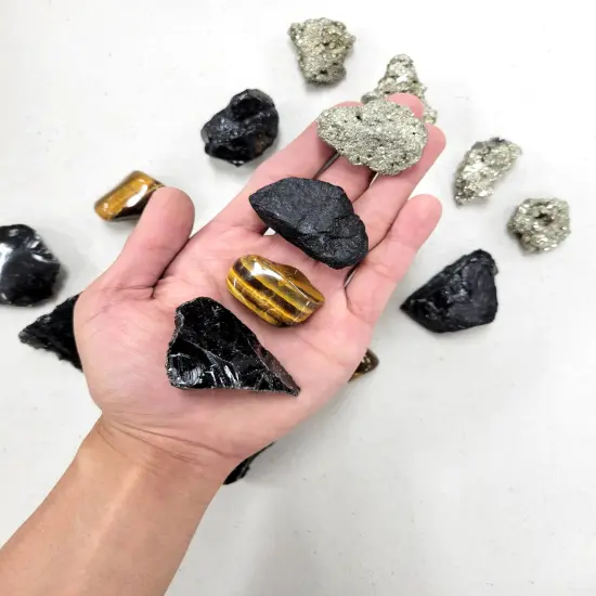 Crystals For Protection- Tourmaline, Black Obsidian, Pyrite, Tiger's Eye {3}