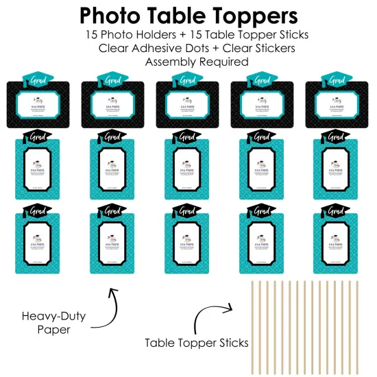 Big Dot of Happiness Teal Grad - Best is Yet to Come - Graduation Party Picture Centerpiece Sticks - Photo Table Toppers - 15 Pieces {6}