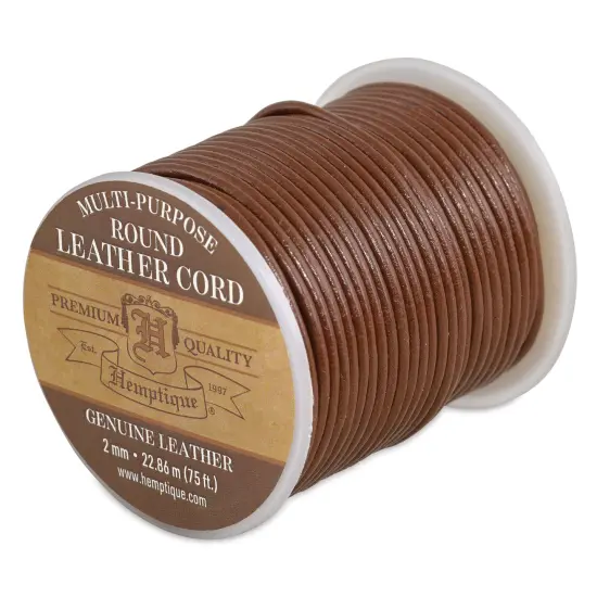 Hemptique Round Leather Cord - Brown, 2 mm {1}