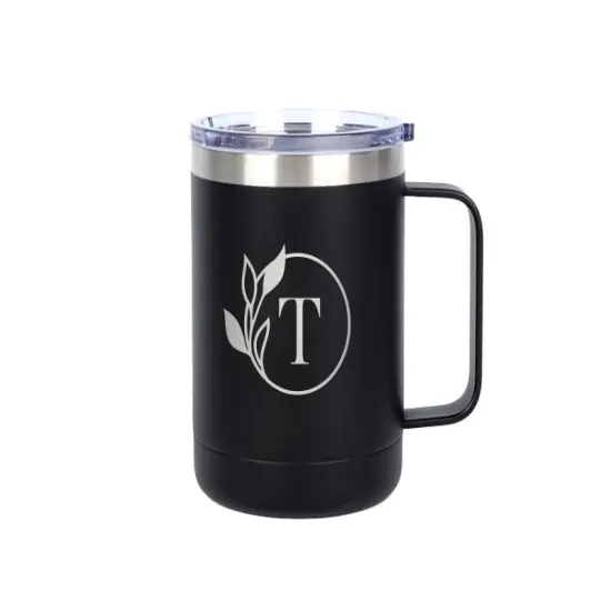 Engraving Coffee Cup, 10 oz with Lid and Handle (Black) {2}