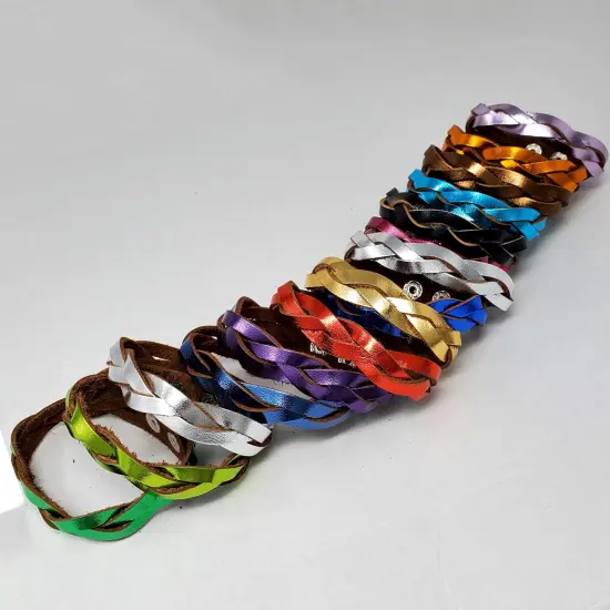 8 Pack Mystery Braid Leather Bracelet, Metallic Leather DIY Tricky Braid Bracelets Lime {6}