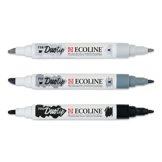 Royal Talens Ecoline DuoTip Markers - Black and Grey, Set of 3 {1}