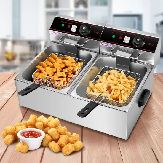 Costway 3400W Electric Countertop Deep Fryer Dual Tank Home Steel {2}
