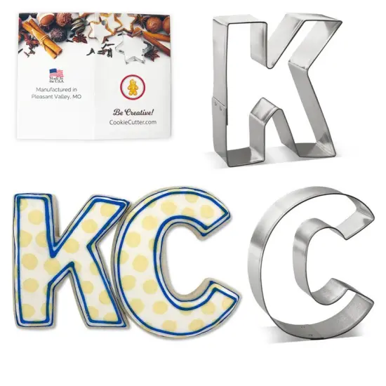 CookieCutter.com Letters KC Cookie Cutter 2 Pc Set HS0451 with Recipe Card, Tin Plate Steel, Made in the USA {1}