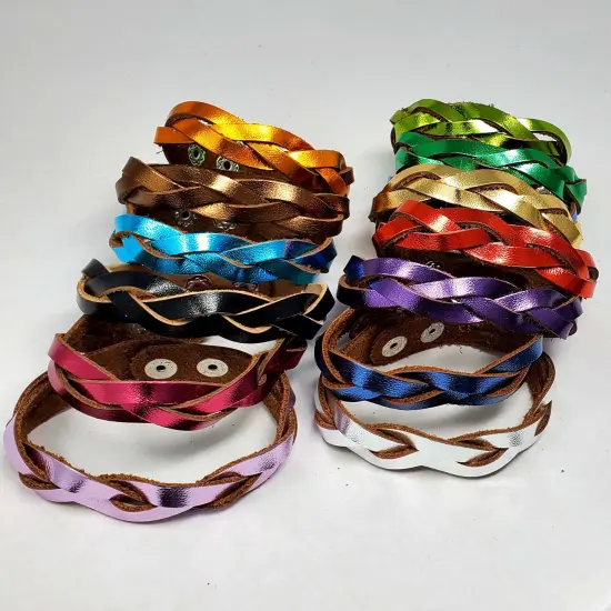 8 Pack Mystery Braid Leather Bracelet, Metallic Leather DIY Tricky Braid Bracelets Lime {5}