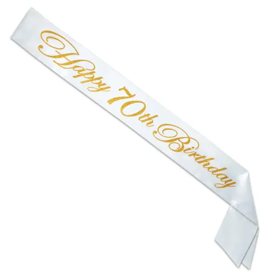 Glittered Happy 70th Birthday Satin Sash, (Pack of 6) {1}
