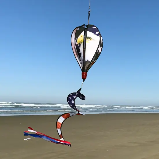 In the Breeze 0979 - American Flag and Eagle Hot Air Balloon Spinner - Outdoor Hanging Decoration {2}