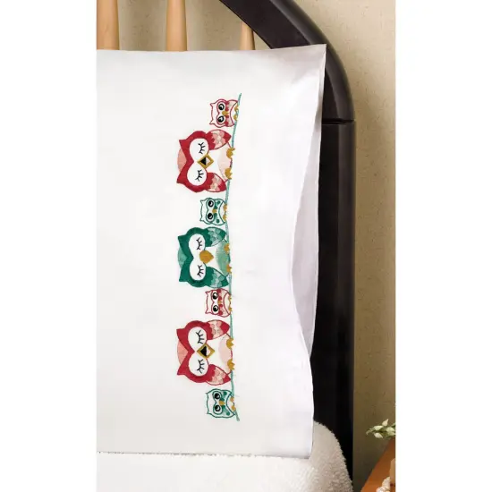 Tobin Stamped For Embroidery Pillowcase Pair 20"X30"-Owls {2}
