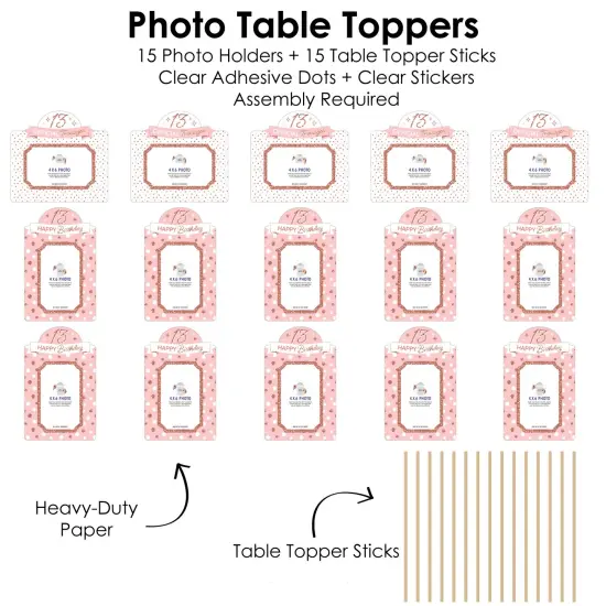 Big Dot of Happiness 13th Pink Rose Gold Birthday Party Picture Centerpiece Photo Table Toppers 15 Pc {6}