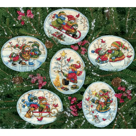 Dimensions Gold Collection Counted Cross Stitch Ornament Kit-Playful Snowman Ornaments {2}