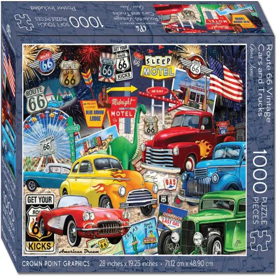 Route 66 Vintage Cars and Trucks - 1000 Piece Jigsaw Puzzle {2}