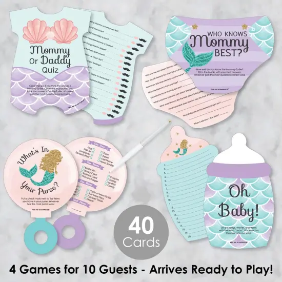 Big Dot of Happiness Let's Be Mermaids - 4 Baby Shower Games - 10 Cards Each - Gamerific Bundle {3}