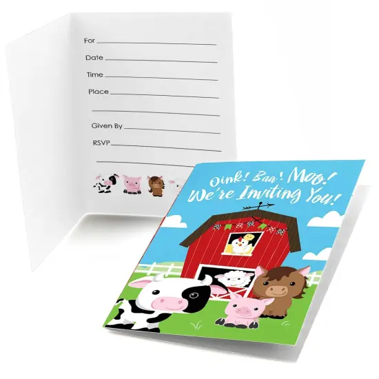 Big Dot of Happiness Farm Animals - Fill In Baby Shower or Birthday Party Invitations (8 count) {1}