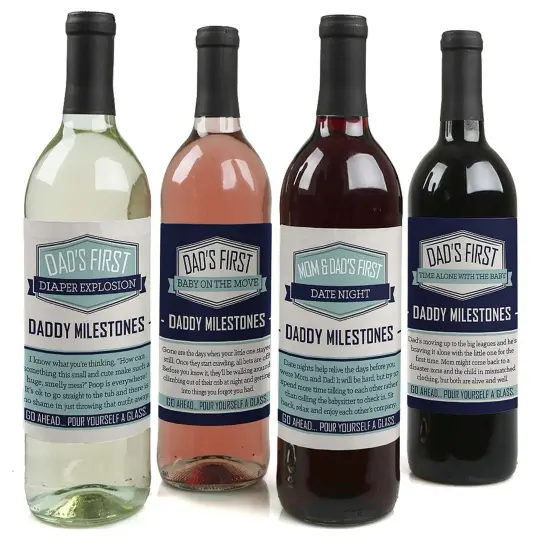 Big Dot of Happiness Daddy's First Milestones - Gift For Men - Wine Bottle Label Stickers - Set of 4 {1}