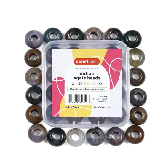 Incraftables 12mm Indian Agate Beads for Jewelry Making (20pcs). Best Natural Stone Beads for Jewelry Making (6mm Hole Size). Gemstone Beads for Bracelet Making for Kids & Adults with Organizer {1}