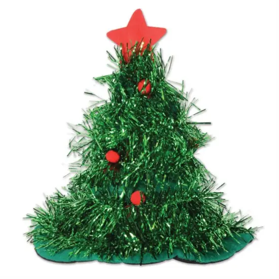Tinsel Christmas Tree Hat (Pack Of 12) {1}