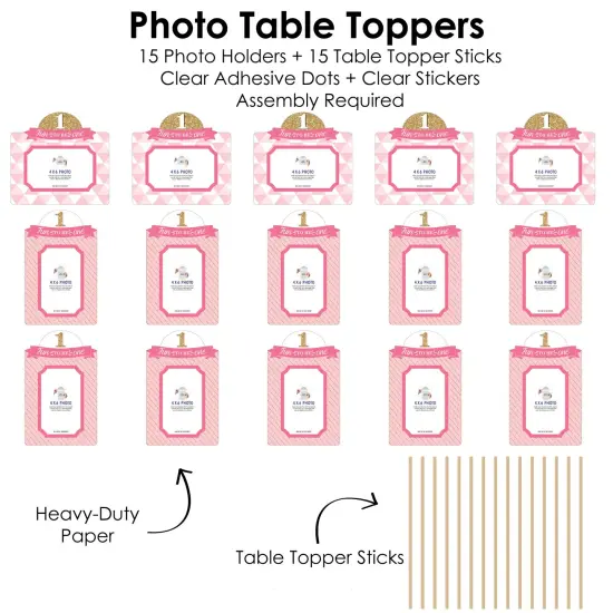 Big Dot of Happiness 1st Birthday Girl - Fun to be One - First Birthday Party Picture Centerpiece Sticks - Photo Table Toppers - 15 Pieces {6}