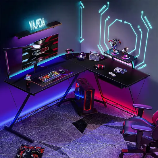 Costway L Shaped Computer Desk Home Office Workstation w/ Movable Monitor Stand {9}