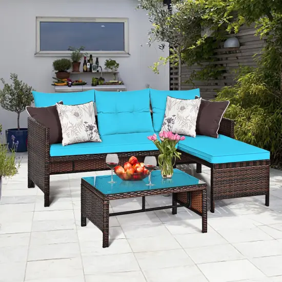 Costway 3PCS Patio Wicker Rattan Sofa Set Outdoor Sectional Conversation Set {1}