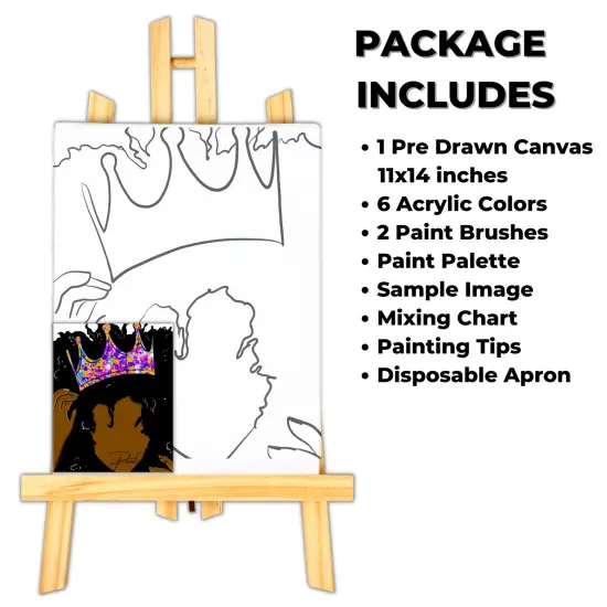 "Afro Princess" DIY Canvas Art Kit for Adults Beginner, Acrylic Paint Size 11x14 inch {2}