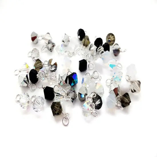 Black & White Bicone Dangles, 25 Crystal 6mm Bead Charms, Adorabilities {1}
