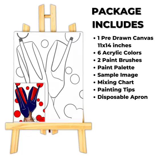 "Red and Blue Heels" DIY Canvas Art Kit, Adult Beginner, Acrylic Paint, Size 11x14 inch {2}