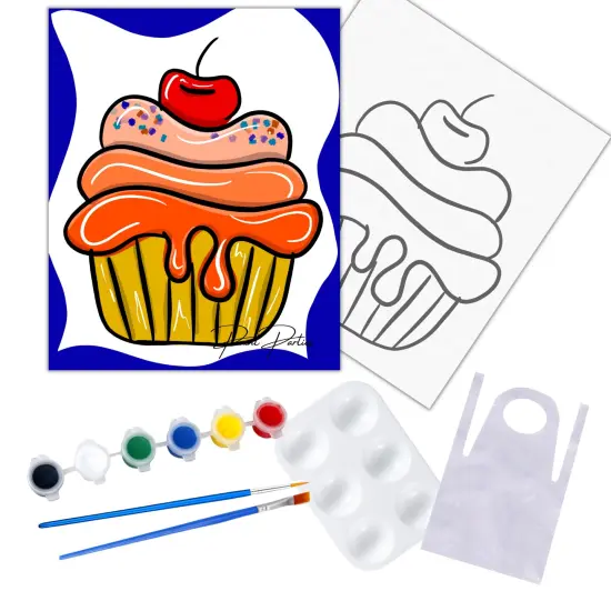 "Cherry Cupcake" DIY Canvas Art Kit, Acrylic Paint Size 11x14 inch {1}