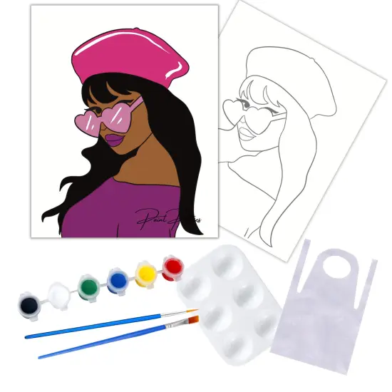 "Woman With Heart Sunglasses" DIY Canvas Art Kit, Adult Beginner, Acrylic Paint Size 11x14 inch {1}