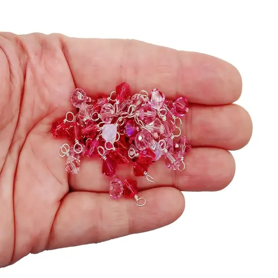 Pink Bicone Dangles, 25 Crystal 6mm Bead Charms, Adorabilities {2}