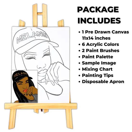 "Melanin Girl" DIY Canvas Art Kit for Adults Beginner, Acrylic Paint Size 11x14 inch {2}