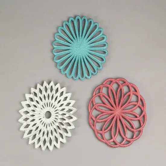 Set of 3 Cast Iron Floral Bloom Kitchen Trivets Decorative Wall Hangings {4}