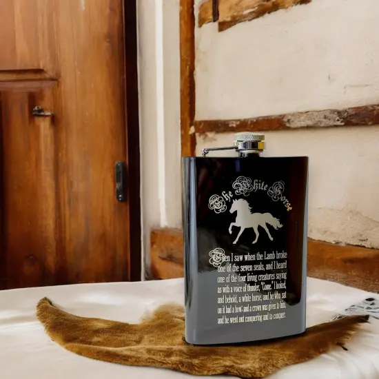 8oz BLACK The White Horse Four Horsemen of the Apocalypse Flask {4}