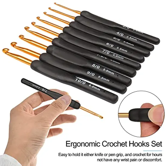 Black Gold Crochet Hooks Needles for Arthritic Hands, 2.0-6.0mm Crochet Hook Set Ergonomic Soft Grips Knitting Hook for Crochet Yarn Craft, Aluminum Knitting Crochet Supplies Kit for Knitter {1}