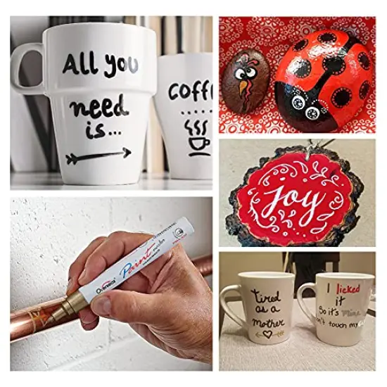 5 Colors - Waterproof Oil Based Marker Pens, Medium Tip, Quick Dry and Permanent Paint Pens Works on Rock, Wood, Fabric, Plastic, Glass, Mugs, Stone Painting, Metal {6}