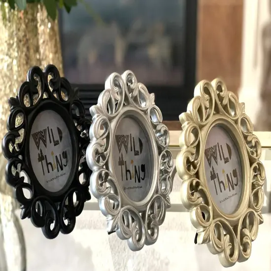 Azi 3 Small Vintage Style Baroque Ornate Oval Picture Frame 6.5&rdquo; x 5.75&rdquo; Picture Frames Fit Picture 3.25 by 2.75 in Gold, Black & Silver for Wall and Tabletop Display {2}